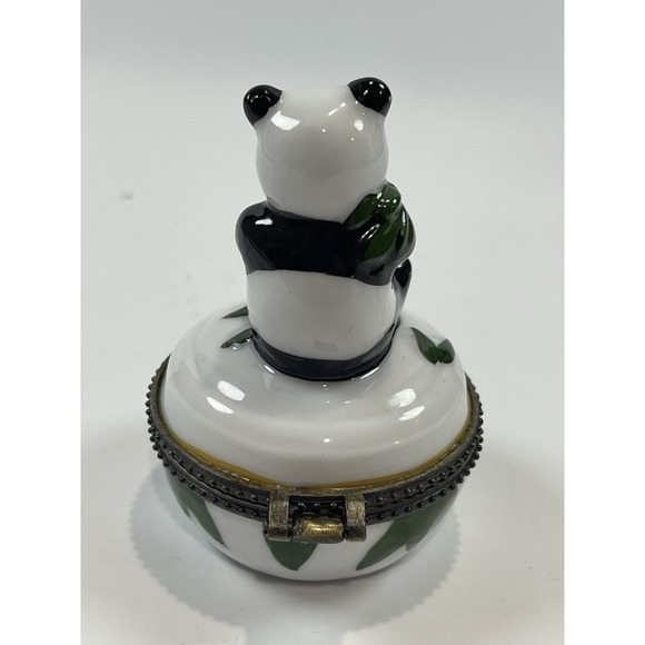 Panda Bear  Trinket‎ Box  Porcelain Hinged Hand Painted - Picture 7 of 13